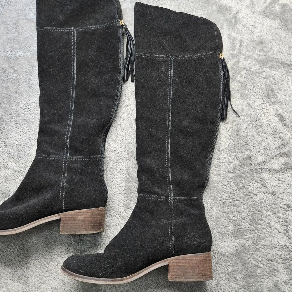 Gibson Ammelia Latimer Black Suede Over The Knee Tassel Boots Womens 9.5M Block